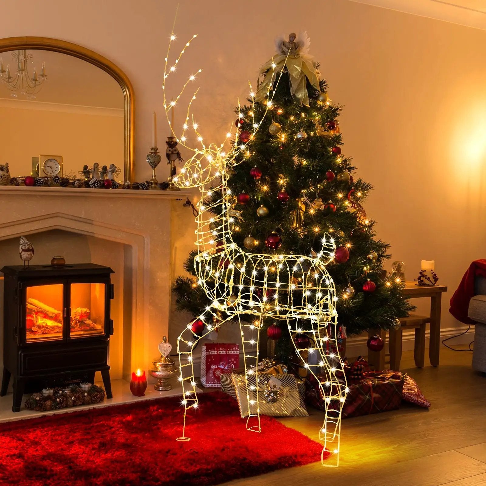 6 FT Pre-Lit Christmas Reindeer with 300 Warm White LED Lights and Zip Ties by DirectDeals
