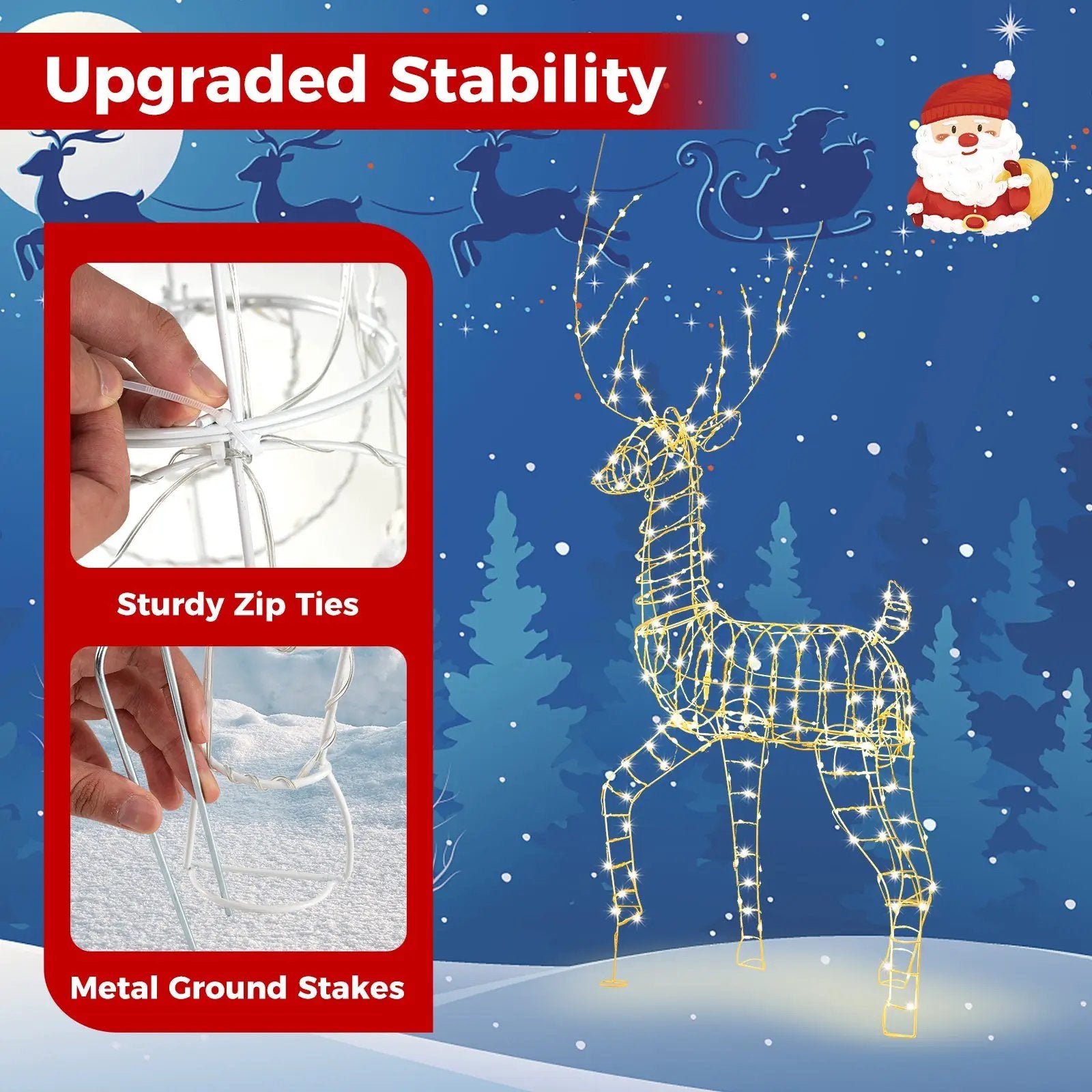 6 FT Pre-Lit Christmas Reindeer with 300 Warm White LED Lights and Zip Ties by DirectDeals