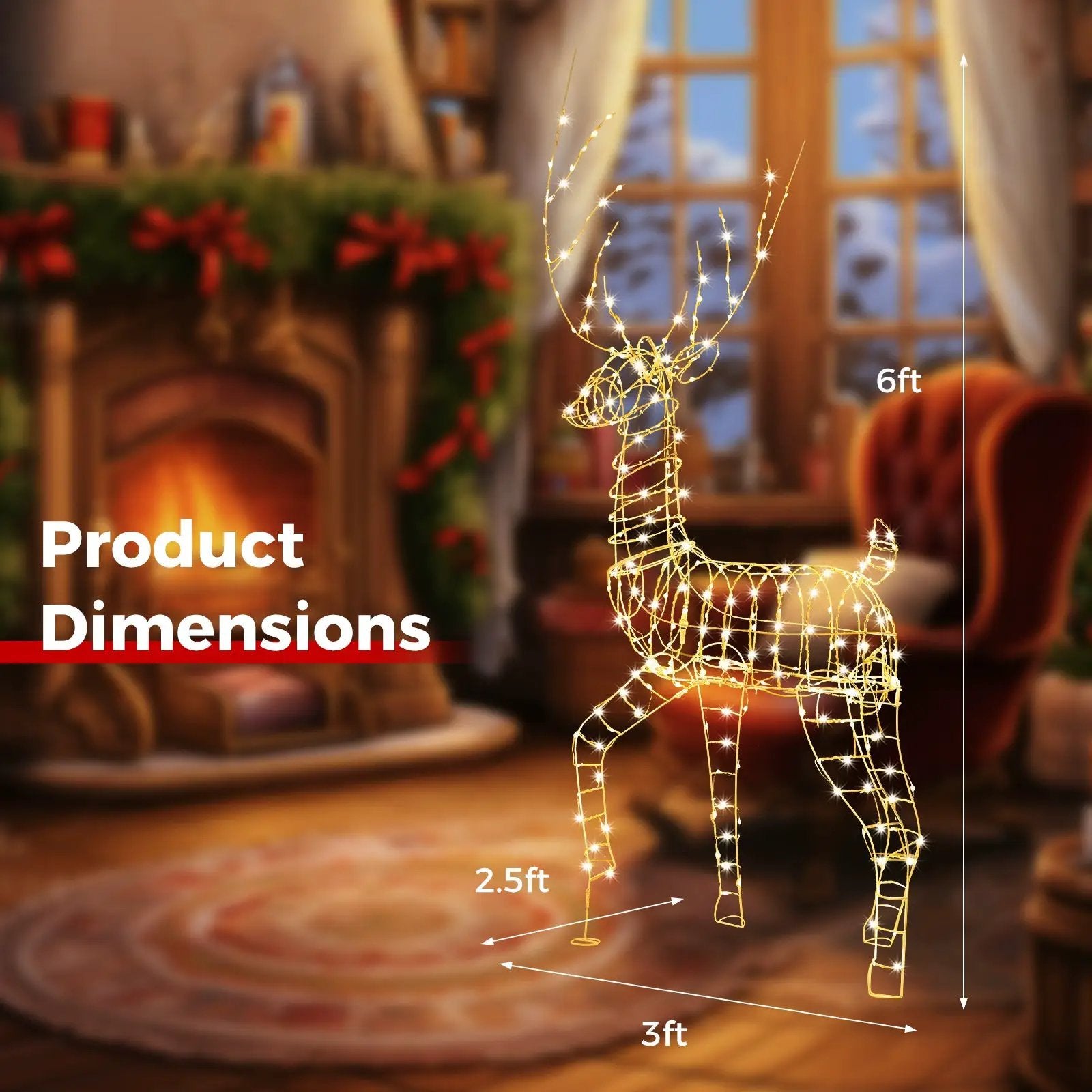 6 FT Pre-Lit Christmas Reindeer with 300 Warm White LED Lights and Zip Ties by DirectDeals