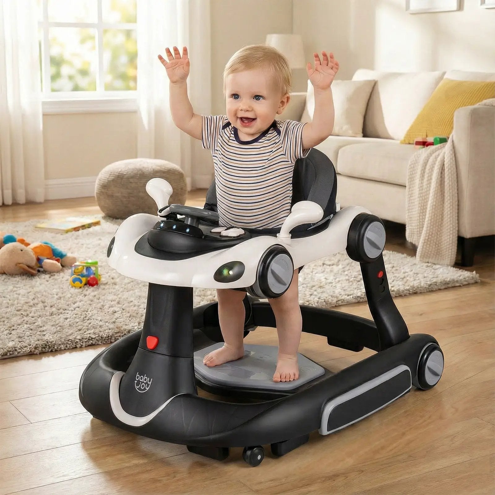 6-in-1 Baby Walker with Canopy Portable Activity Center Bouncer Rocker Combo with Music by DirectDeals