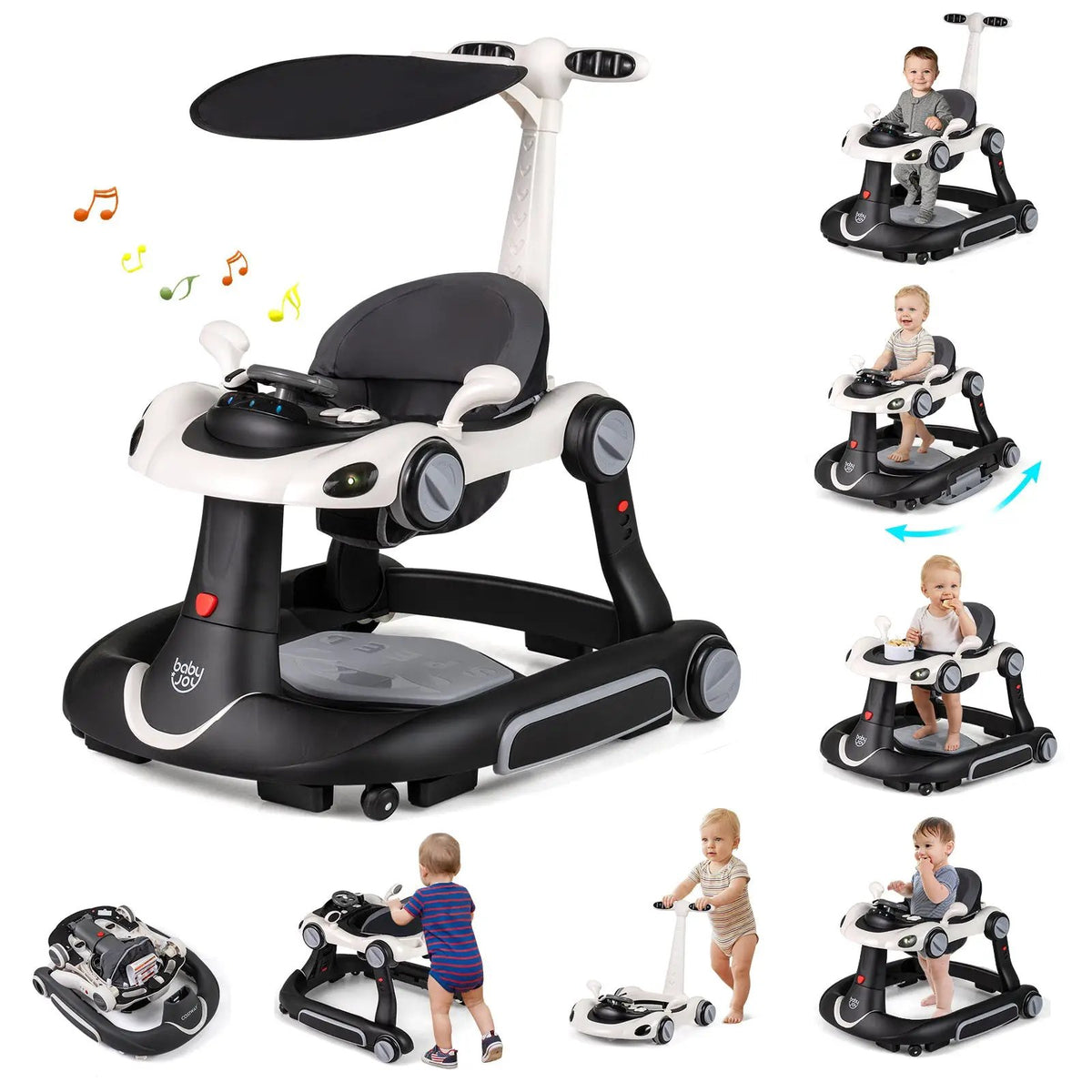 6-in-1 Baby Walker with Canopy Portable Activity Center Bouncer Rocker Combo with Music by DirectDeals