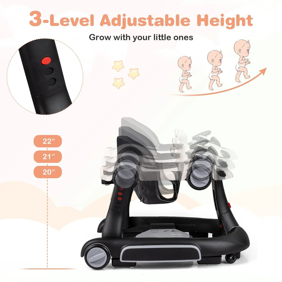 6-in-1 Baby Walker with Canopy Portable Activity Center Bouncer Rocker Combo with Music by DirectDeals
