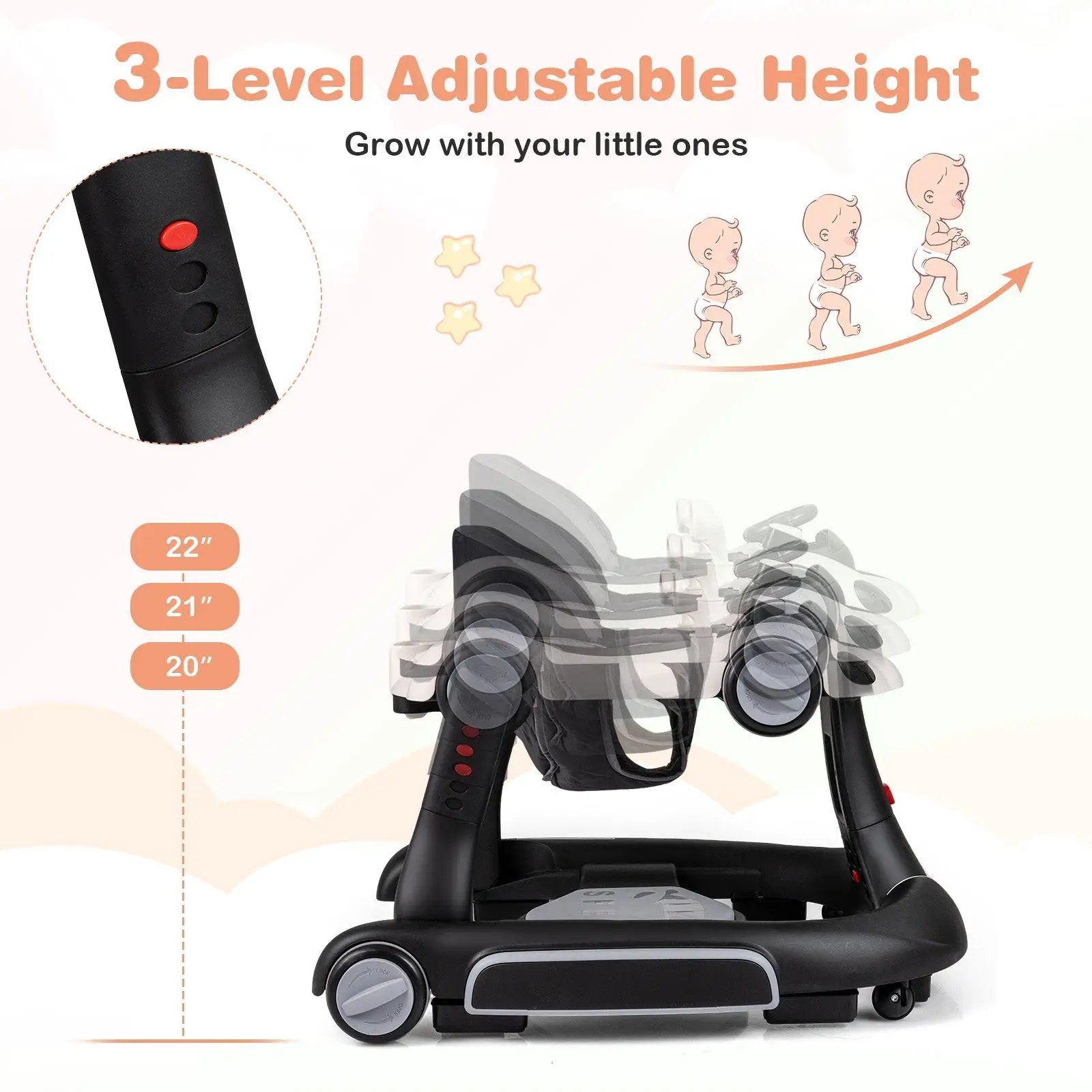6-in-1 Baby Walker with Canopy Portable Activity Center Bouncer Rocker Combo with Music by DirectDeals