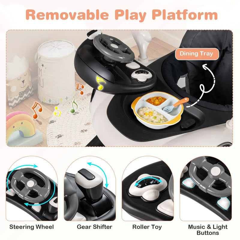 6-in-1 Baby Walker with Canopy Portable Activity Center Bouncer Rocker Combo with Music by DirectDeals