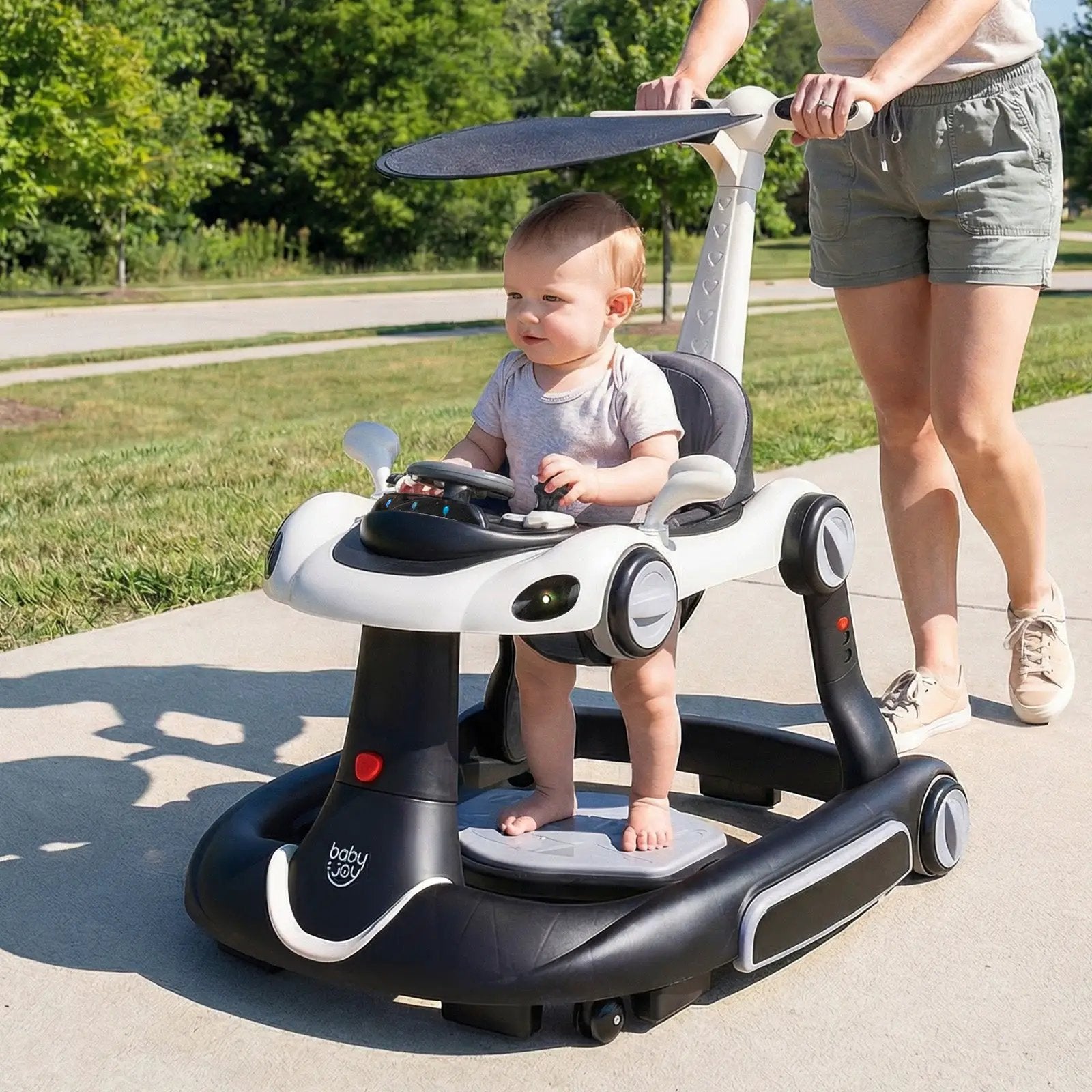 6-in-1 Baby Walker with Canopy Portable Activity Center Bouncer Rocker Combo with Music by DirectDeals