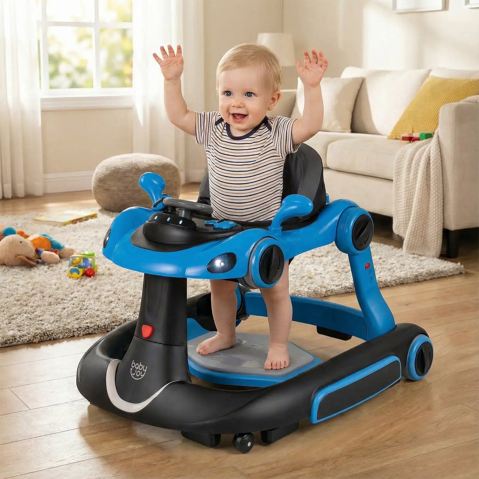 6-in-1 Baby Walker with Canopy Portable Activity Center Bouncer Rocker Combo with Music by DirectDeals