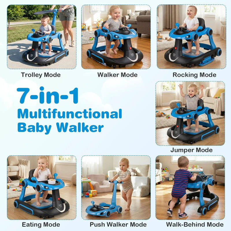 6-in-1 Baby Walker with Canopy Portable Activity Center Bouncer Rocker Combo with Music by DirectDeals