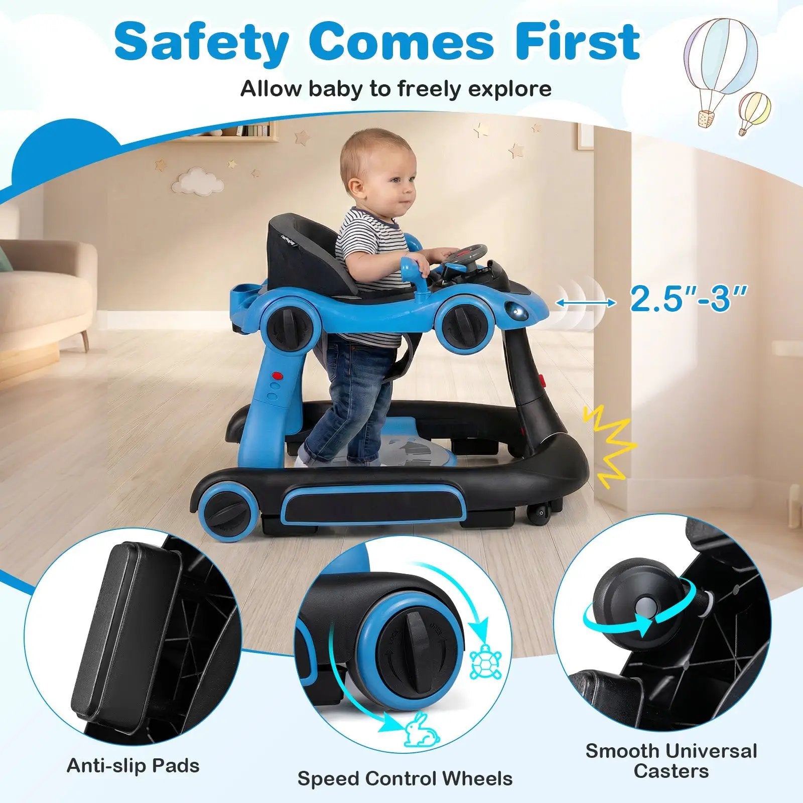 6-in-1 Baby Walker with Canopy Portable Activity Center Bouncer Rocker Combo with Music by DirectDeals