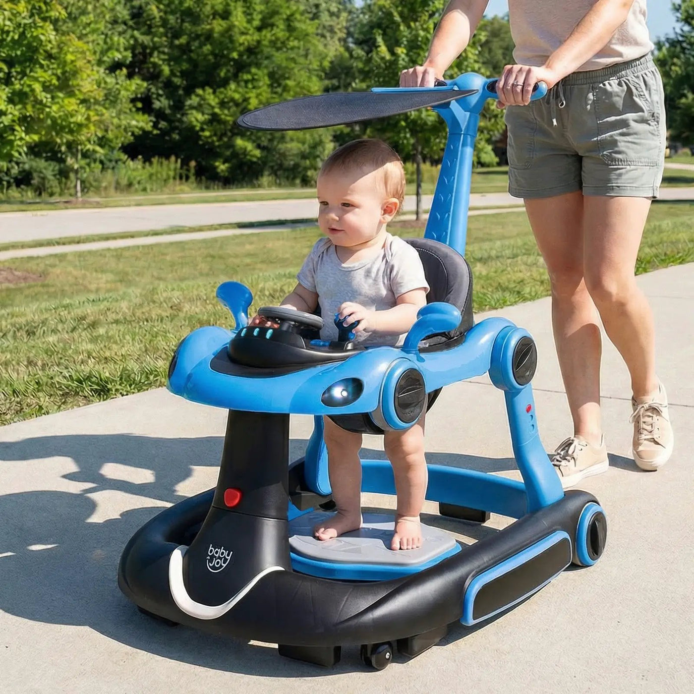 6-in-1 Baby Walker with Canopy Portable Activity Center Bouncer Rocker Combo with Music by DirectDeals