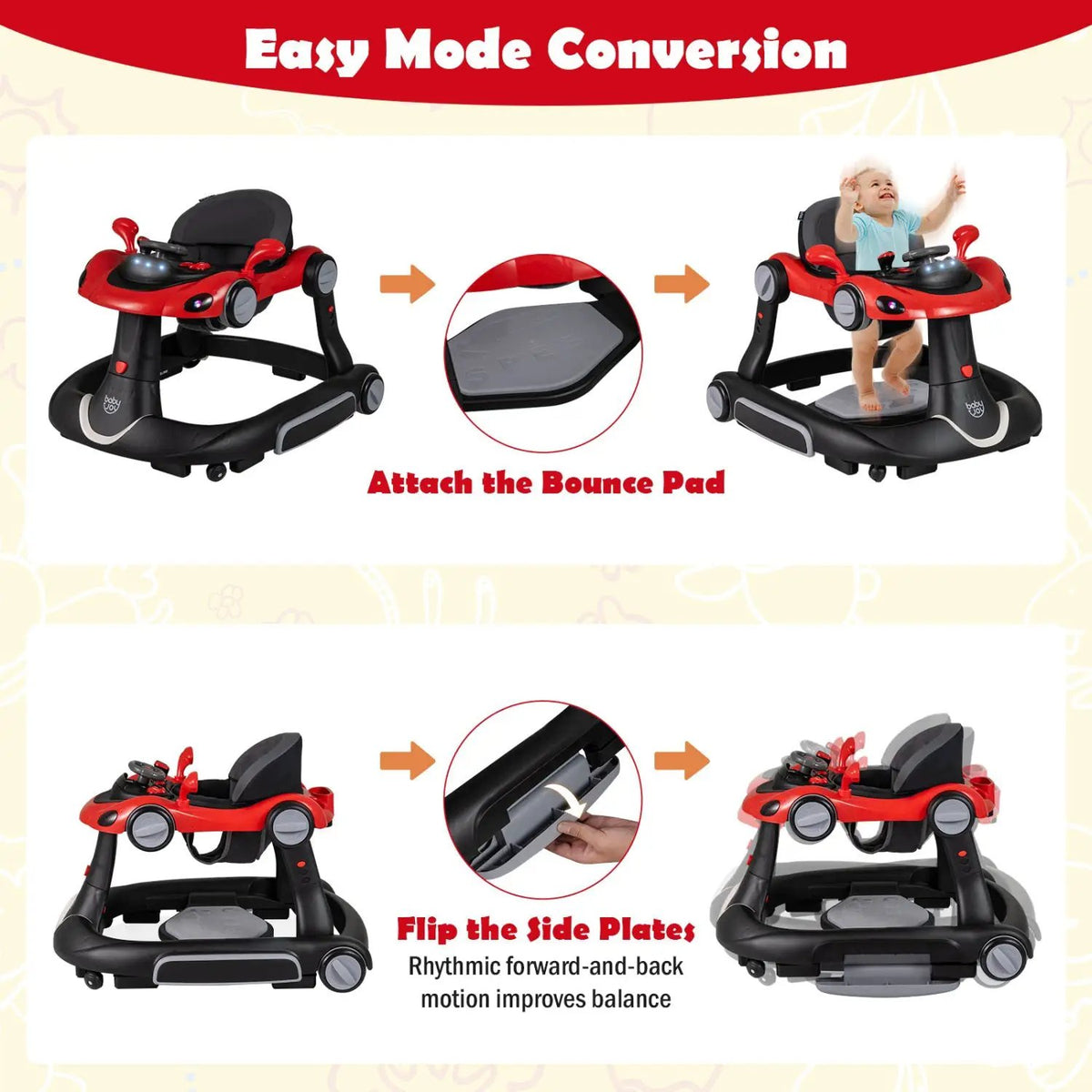 6-in-1 Baby Walker with Canopy Portable Activity Center Bouncer Rocker Combo with Music by DirectDeals