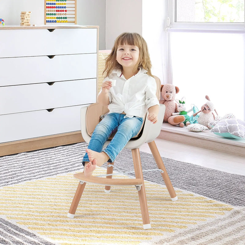6-in-1 Convertible Wooden Highchair with Safety Harness and Adjustable Legs-Light Brown by DirectDeals