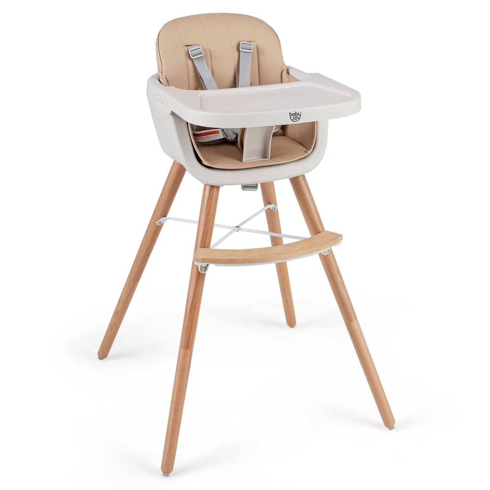 6-in-1 Convertible Wooden Highchair with Safety Harness and Adjustable Legs-Light Brown by DirectDeals