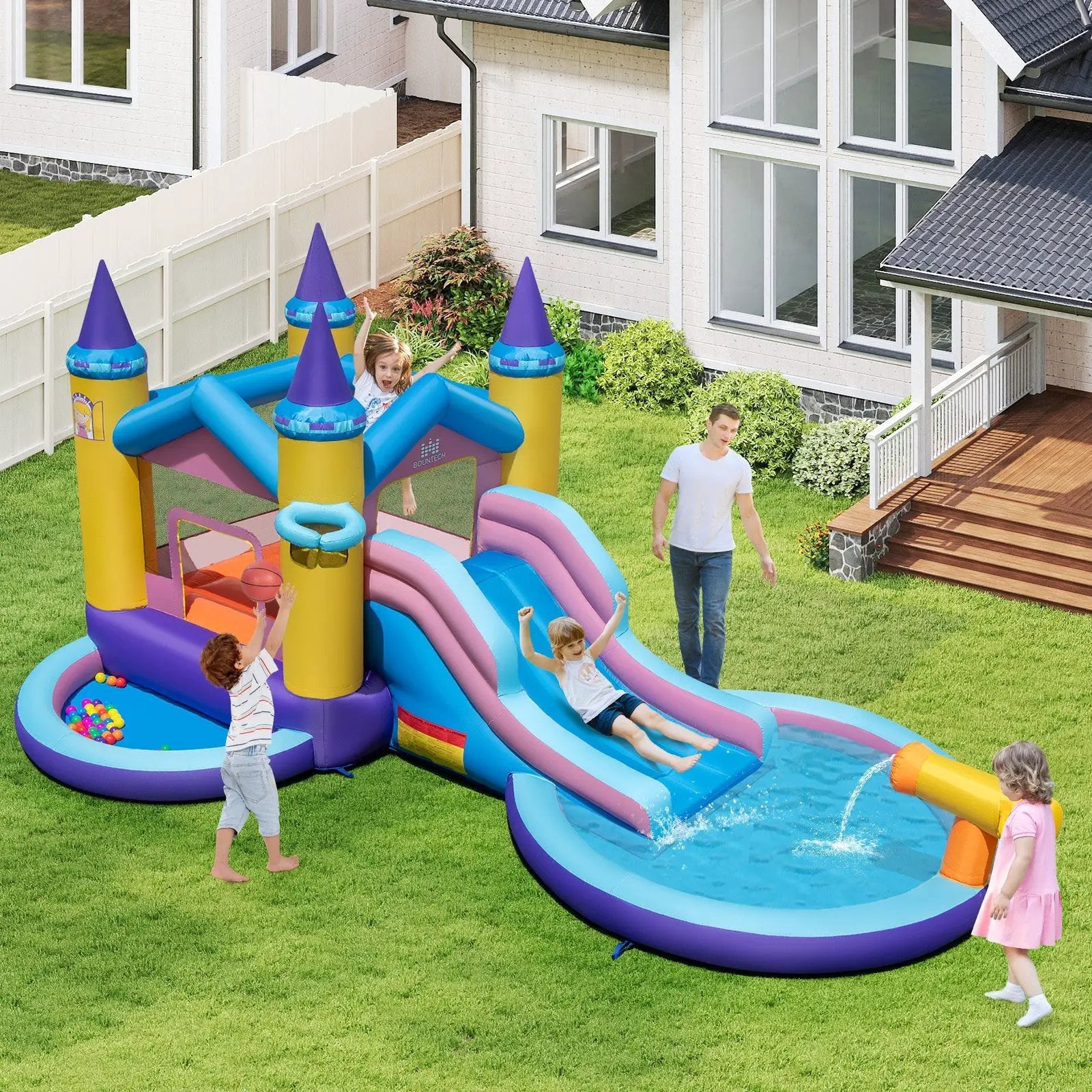 6-in-1 Inflatable Kids Water Park with 678W Blower by DirectDeals