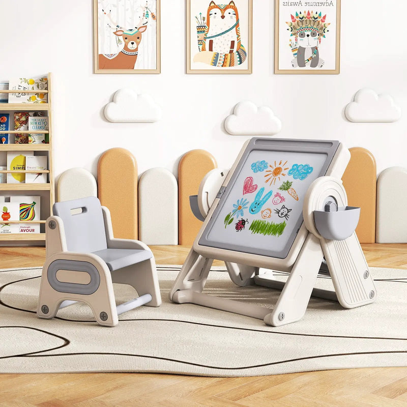 6-in-1 Multi-activity Children Table and Chair Set Folding Art Easel Set by DirectDeals