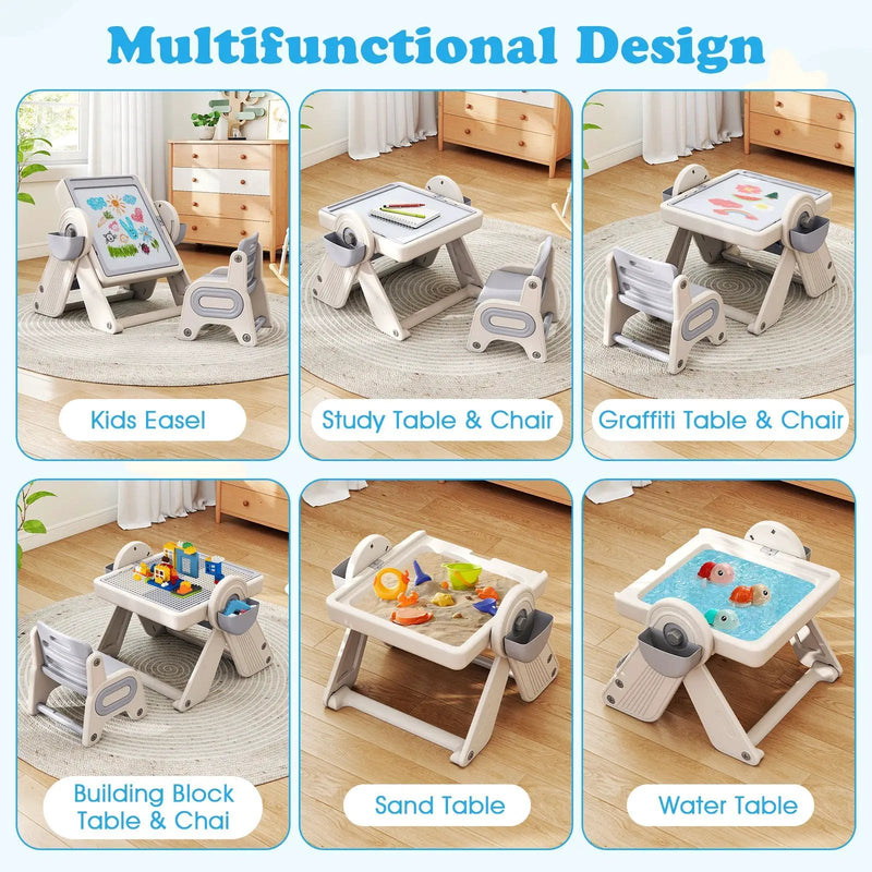 6-in-1 Multi-activity Children Table and Chair Set Folding Art Easel Set by DirectDeals