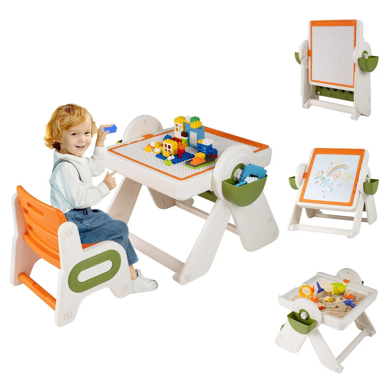 6-in-1 Multi-activity Children Table and Chair Set Folding Art Easel Set by DirectDeals