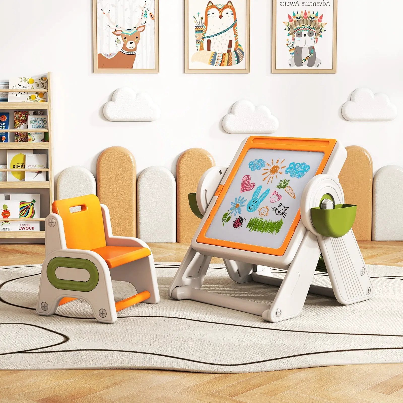 6-in-1 Multi-activity Children Table and Chair Set Folding Art Easel Set by DirectDeals