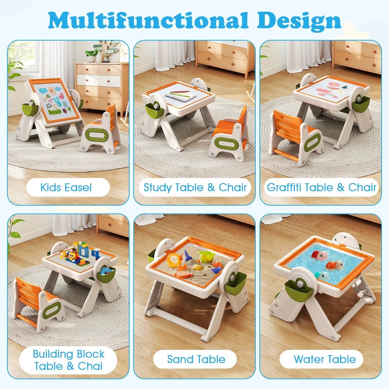 6-in-1 Multi-activity Children Table and Chair Set Folding Art Easel Set by DirectDeals