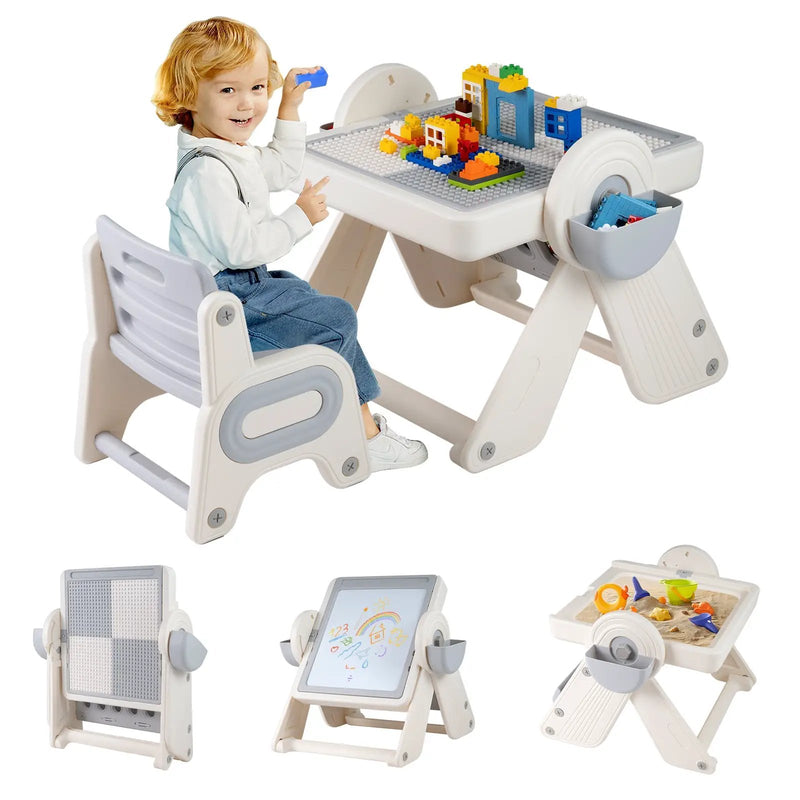 6-in-1 Multi-activity Children Table and Chair Set Folding Art Easel Set by DirectDeals