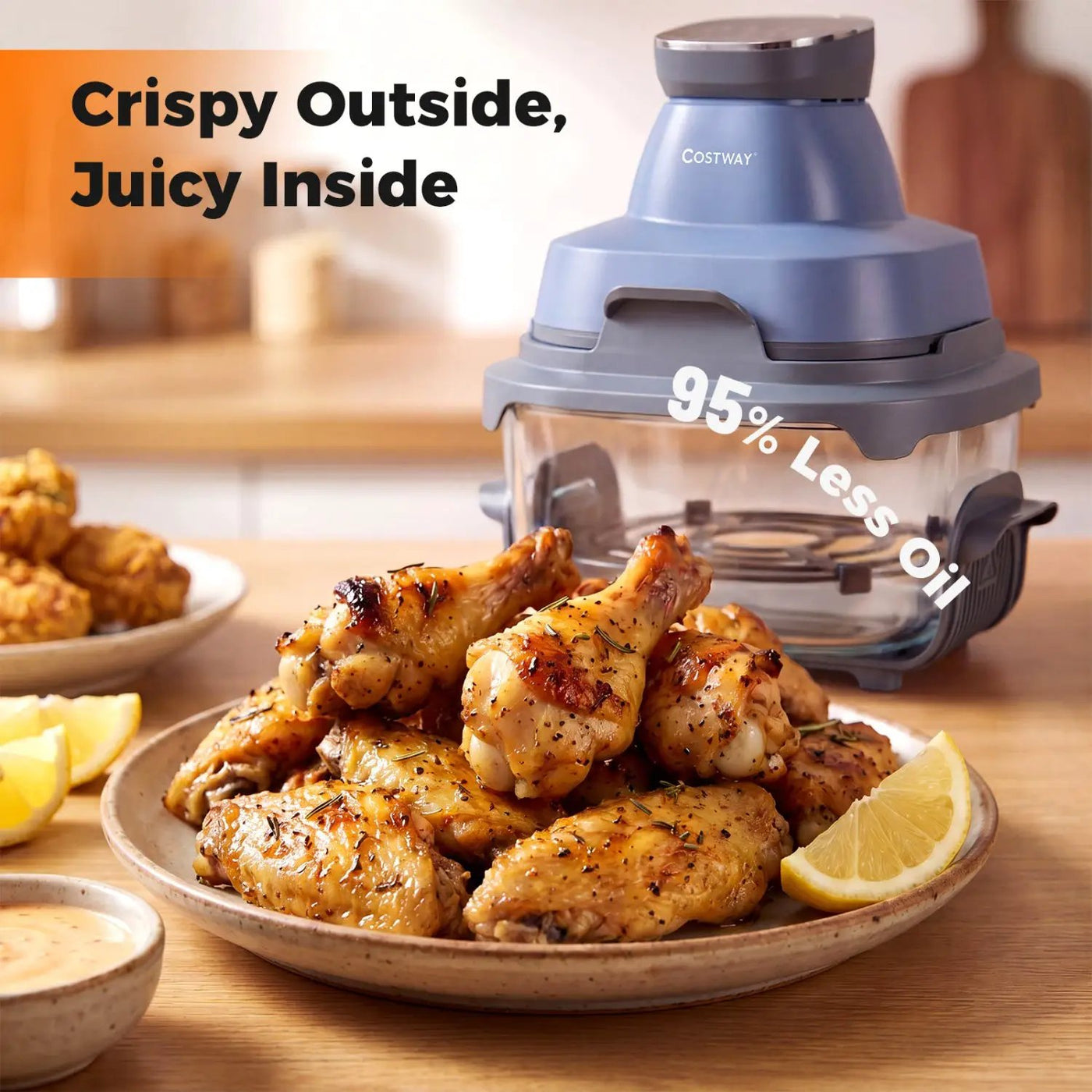 6-in-1 Portable Glass Air Fryer 1500W Dual Containers with Lids Dishwasher Safe by DirectDeals