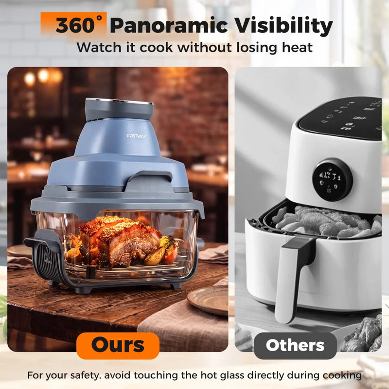 6-in-1 Portable Glass Air Fryer 1500W Dual Containers with Lids Dishwasher Safe by DirectDeals