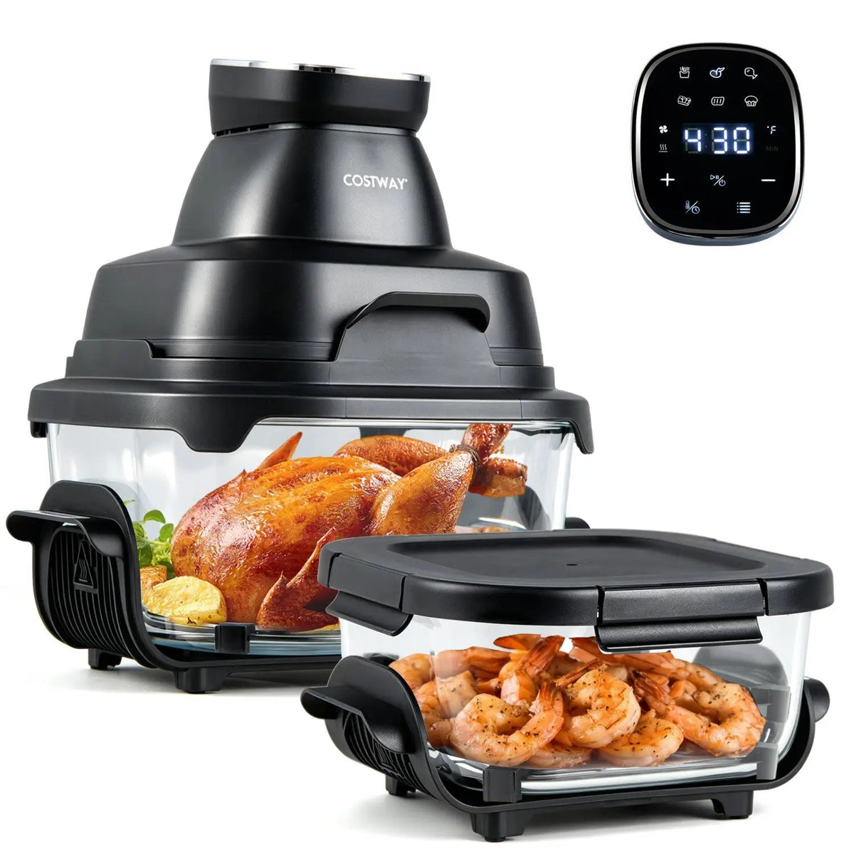 6-in-1 Portable Glass Air Fryer 1500W Dual Containers with Lids Dishwasher Safe by DirectDeals