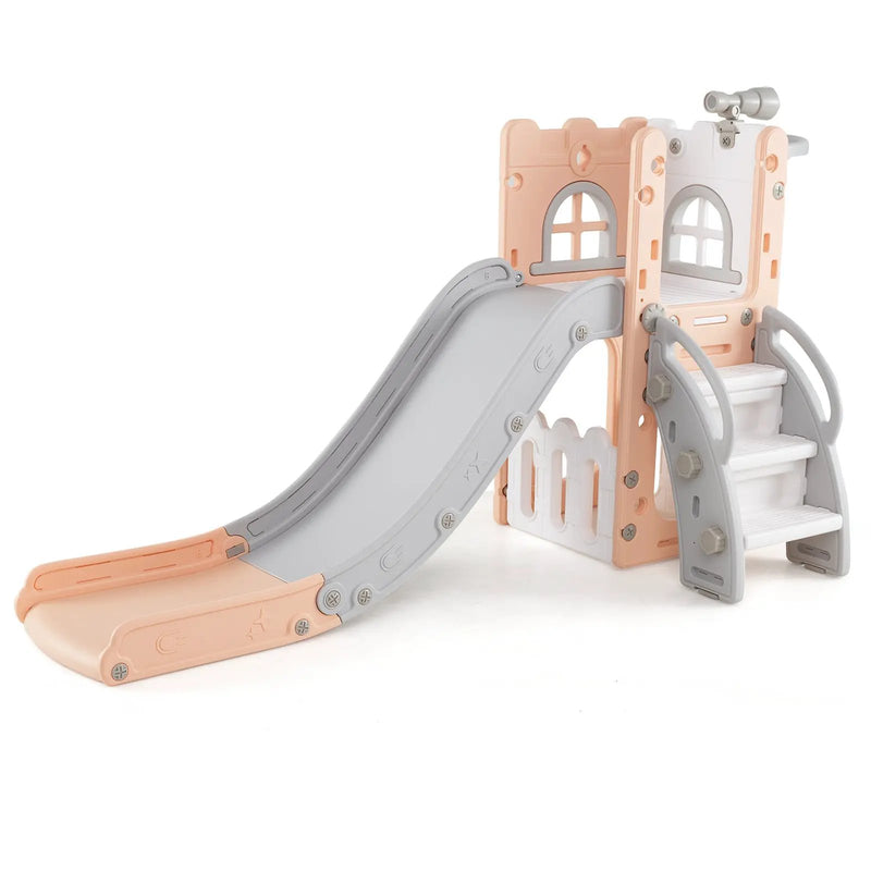 6-in-1 Toddler Slide L-shaped Playground with Basketball Hoop and Ladder by DirectDeals