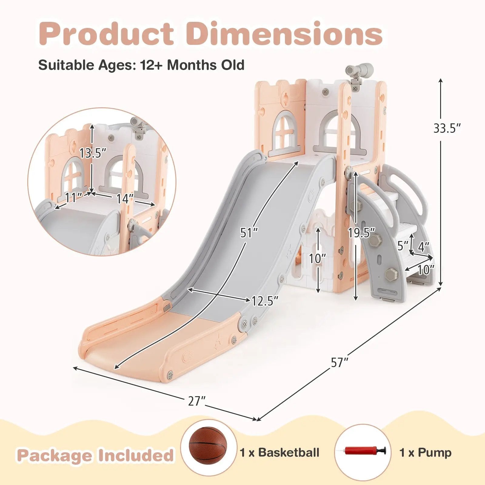 6-in-1 Toddler Slide L-shaped Playground with Basketball Hoop and Ladder by DirectDeals