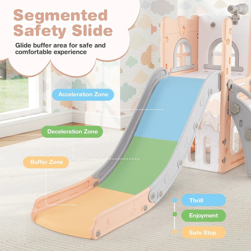 6-in-1 Toddler Slide L-shaped Playground with Basketball Hoop and Ladder by DirectDeals
