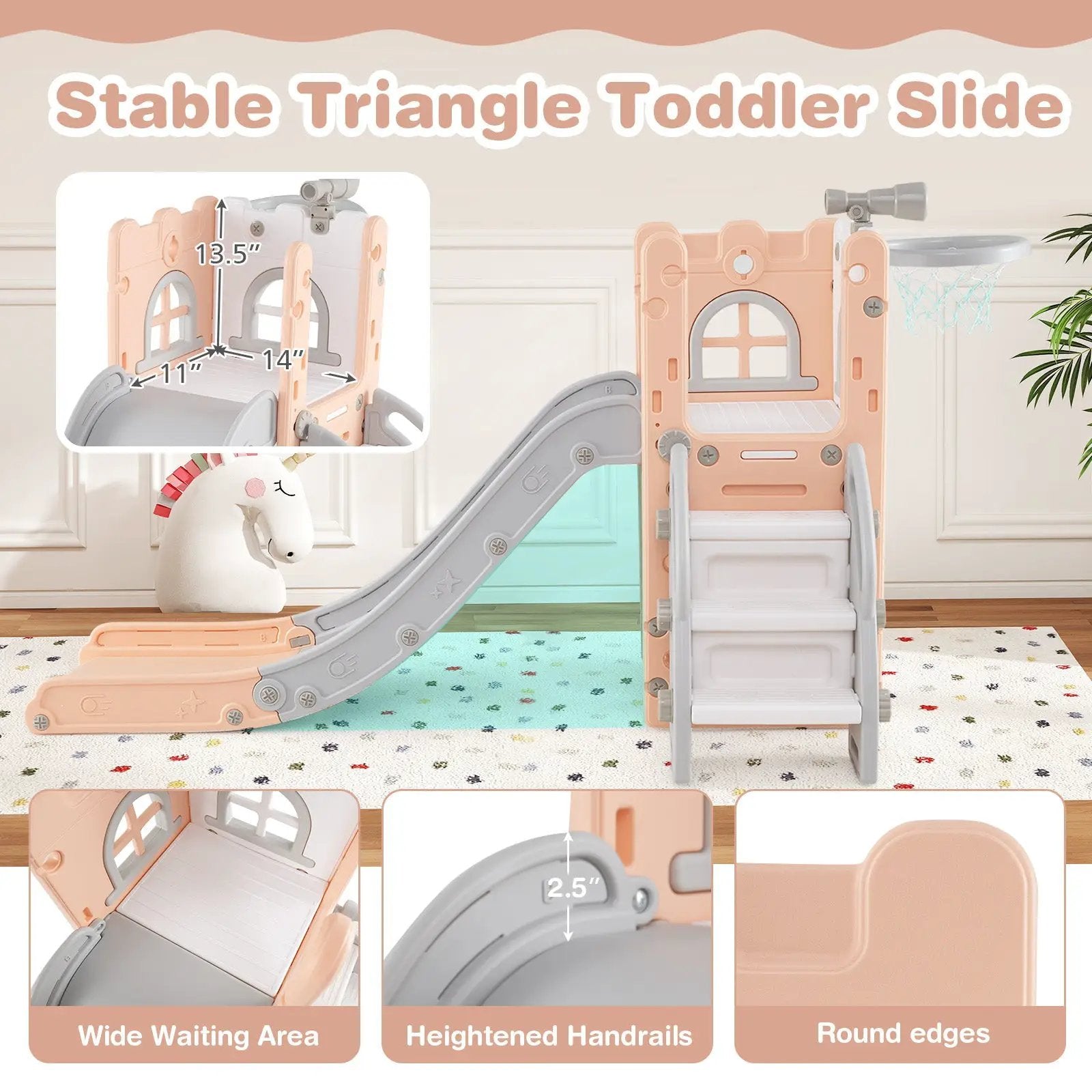 6-in-1 Toddler Slide L-shaped Playground with Basketball Hoop and Ladder by DirectDeals