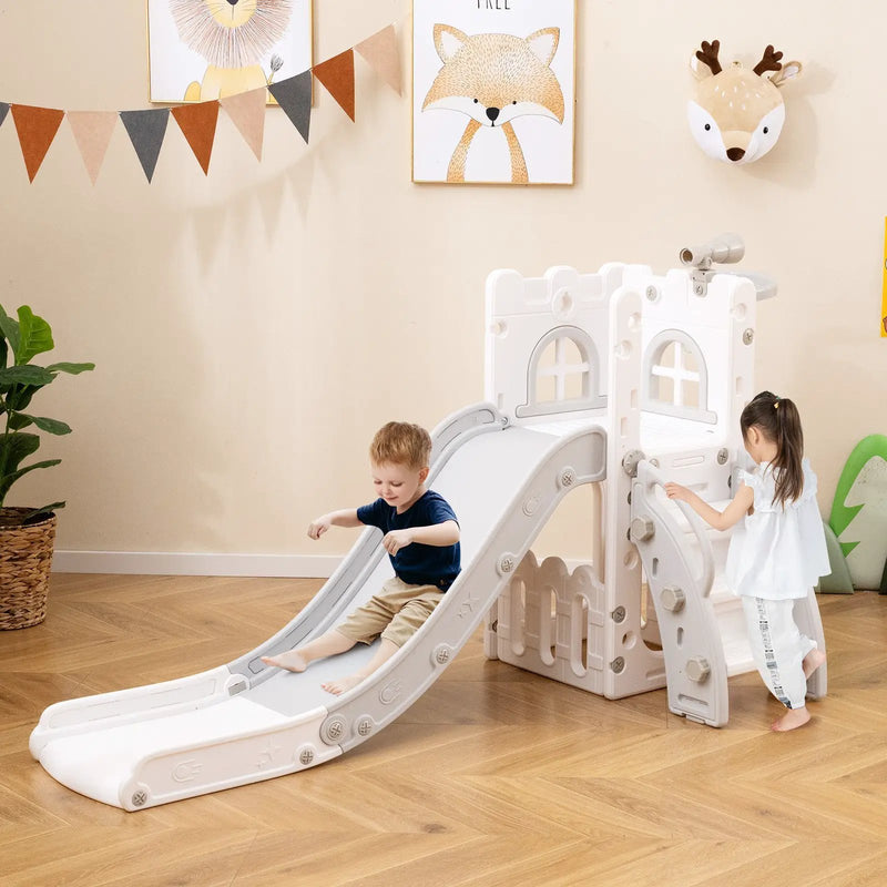 6-in-1 Toddler Slide L-shaped Playground with Basketball Hoop and Ladder by DirectDeals