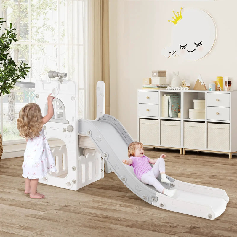 6-in-1 Toddler Slide L-shaped Playground with Basketball Hoop and Ladder by DirectDeals