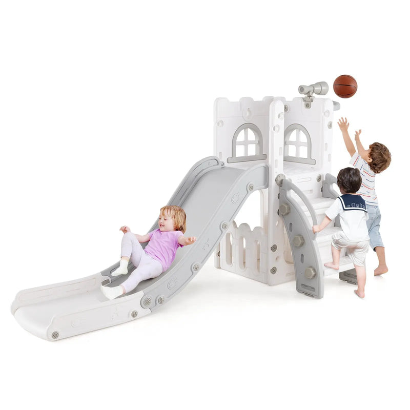 6-in-1 Toddler Slide L-shaped Playground with Basketball Hoop and Ladder by DirectDeals