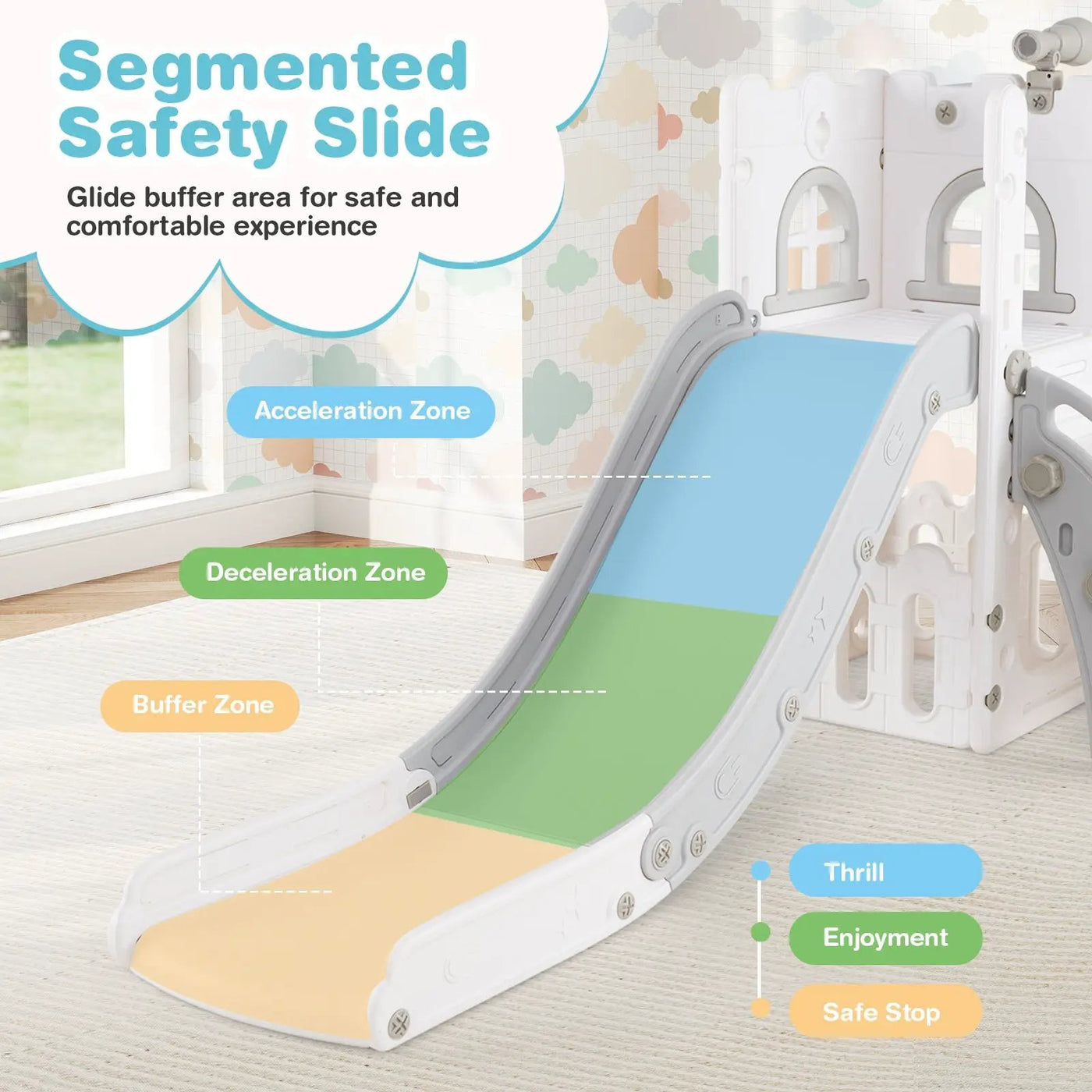 6-in-1 Toddler Slide L-shaped Playground with Basketball Hoop and Ladder by DirectDeals