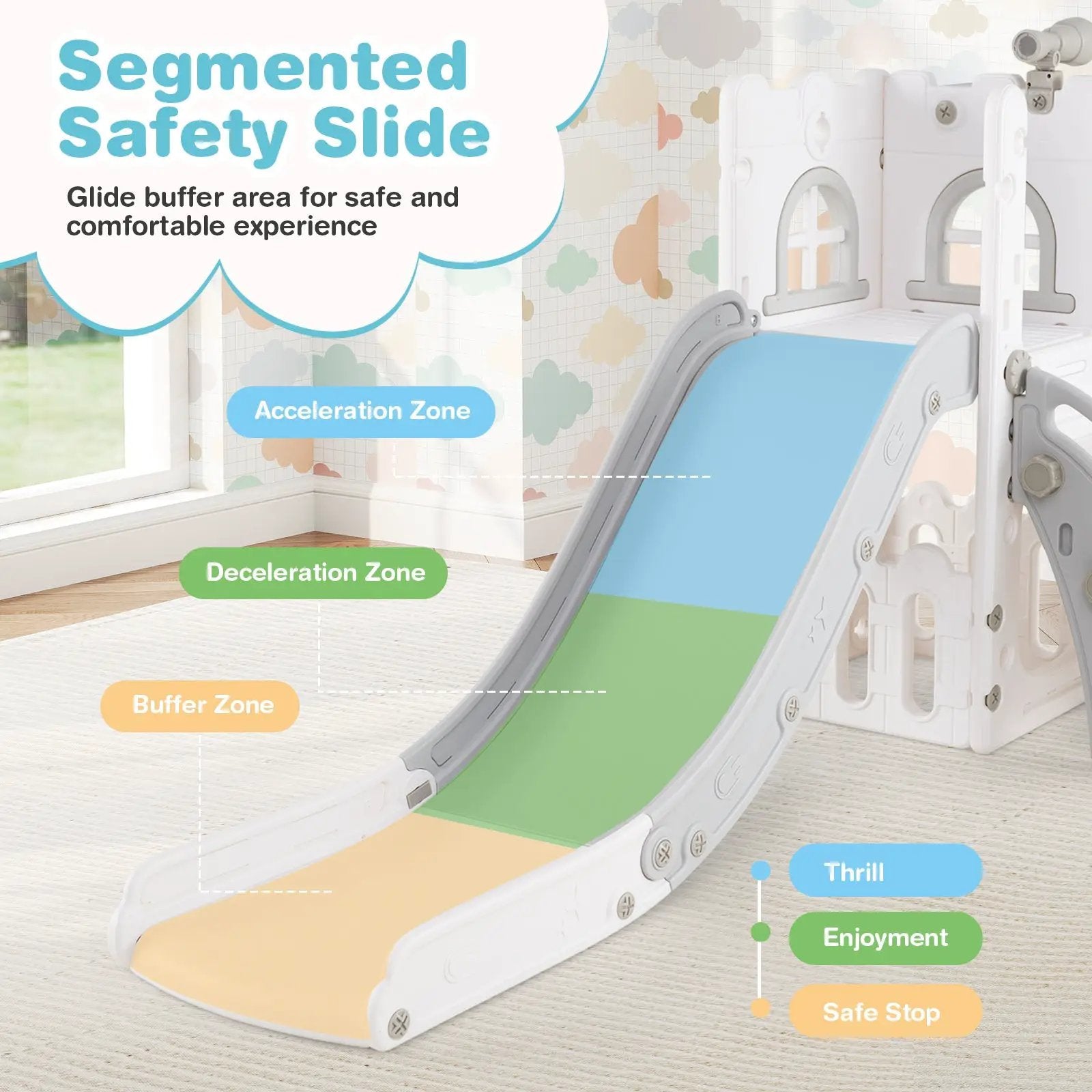 6-in-1 Toddler Slide L-shaped Playground with Basketball Hoop and Ladder by DirectDeals