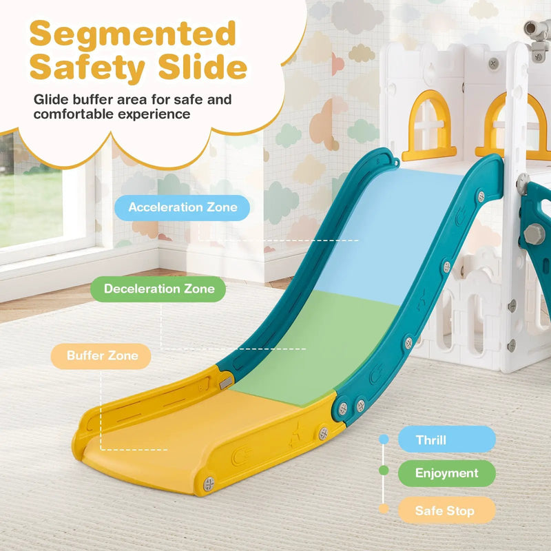 6-in-1 Toddler Slide L-shaped Playground with Basketball Hoop and Ladder by DirectDeals