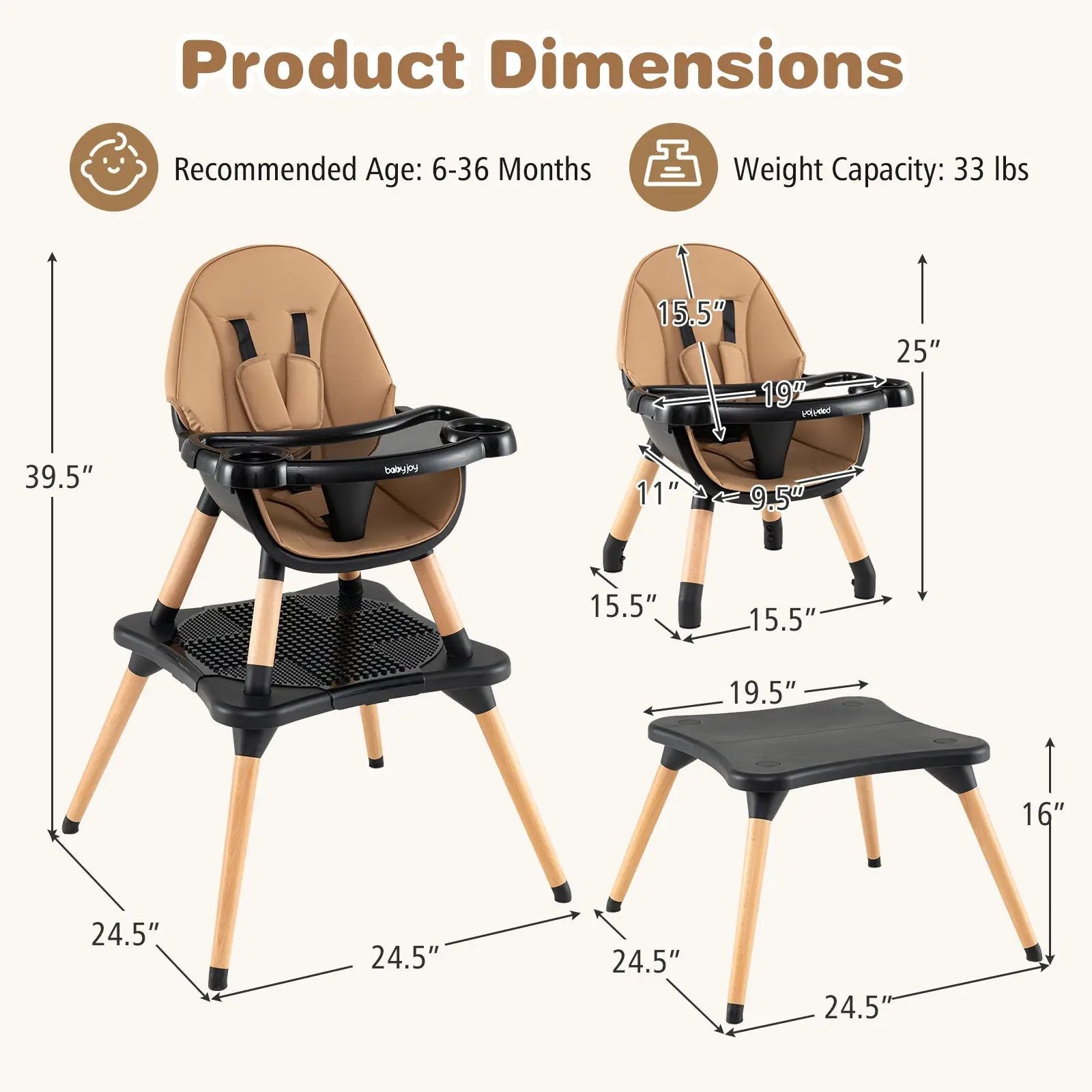 5-in-1 Baby Wooden Convertible High Chair by DirectDeals