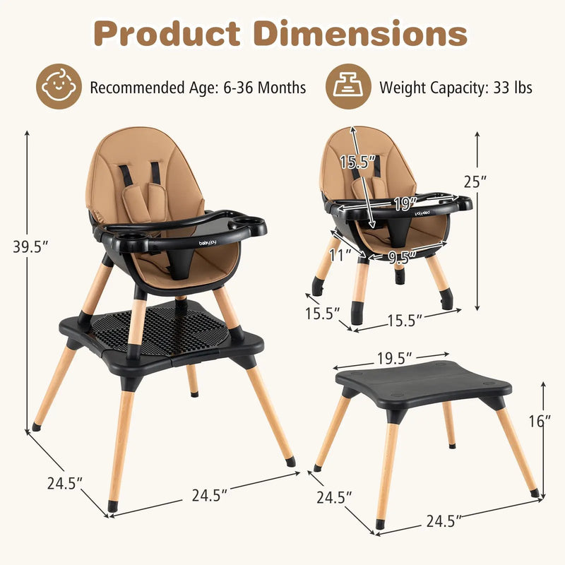 5-in-1 Baby Wooden Convertible High Chair by DirectDeals