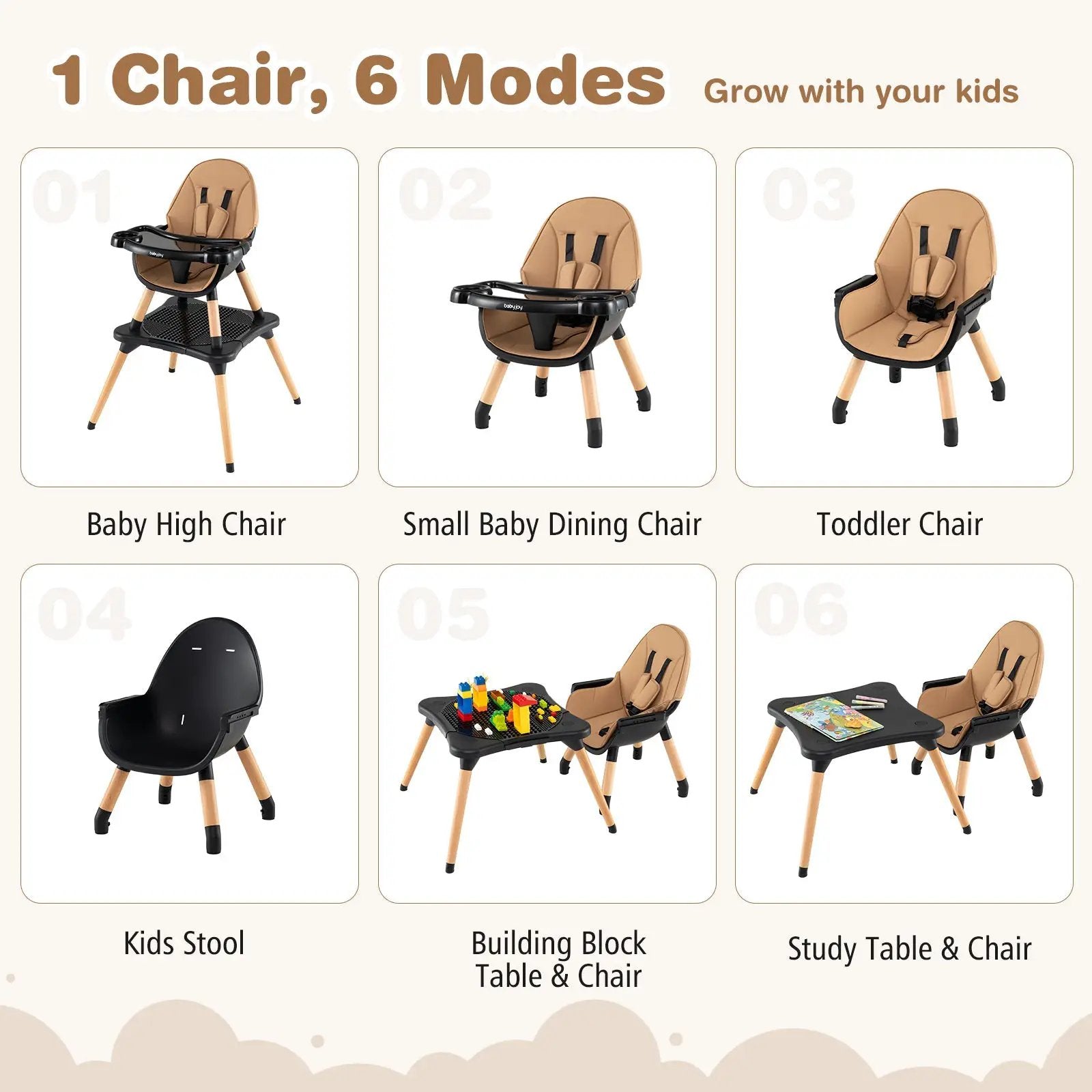 5-in-1 Baby Wooden Convertible High Chair by DirectDeals