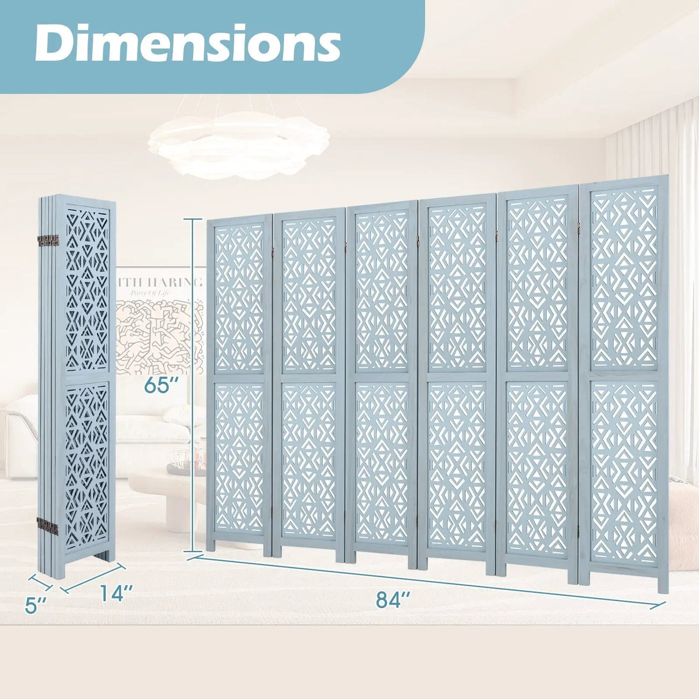 4/6 Panel Wooden Room Divider with Carved Cutout Pattern and Solid Wood Frame by DirectDeals