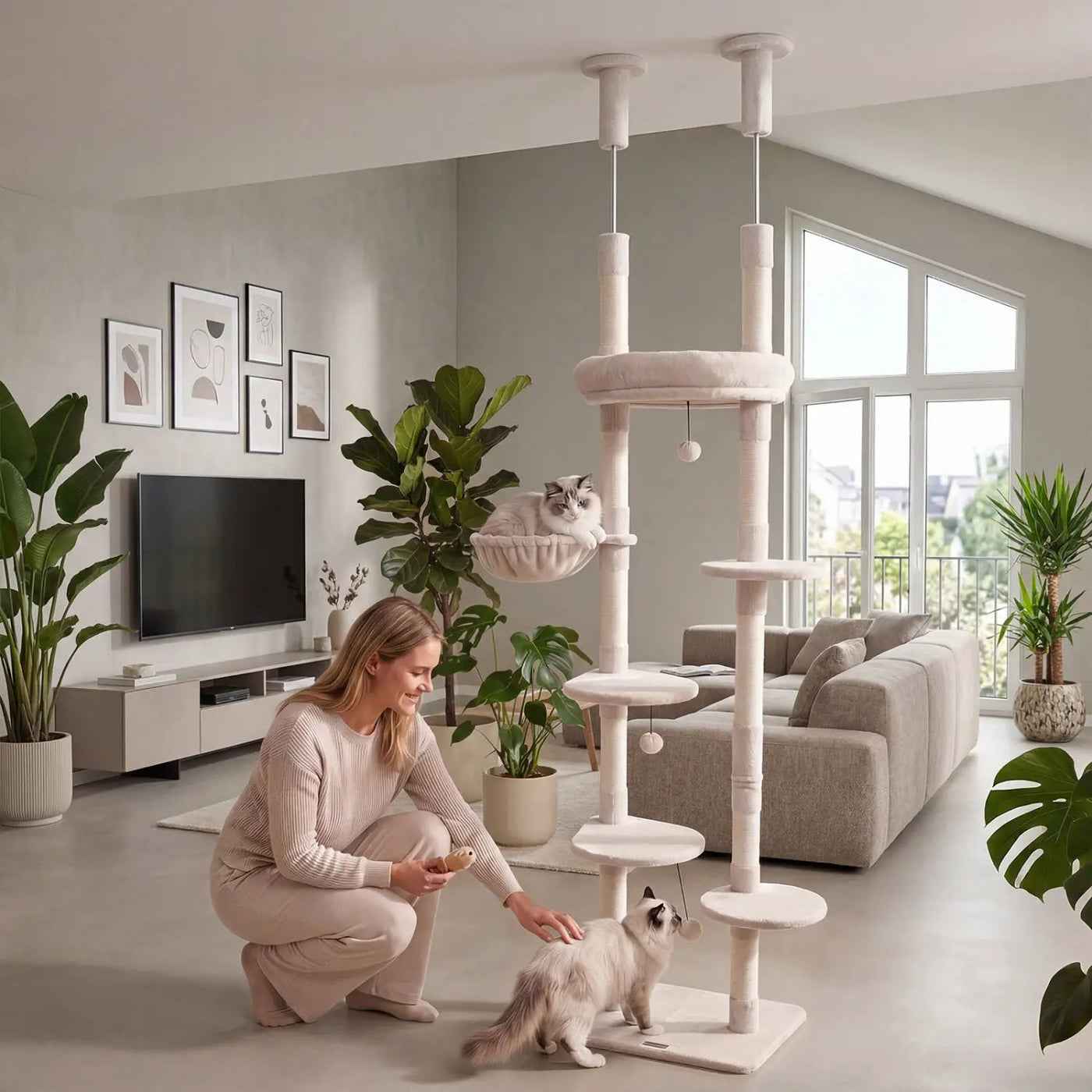 Floor-to-Ceiling Cat Tree with 6 Tiers and Hammock by DirectDeals