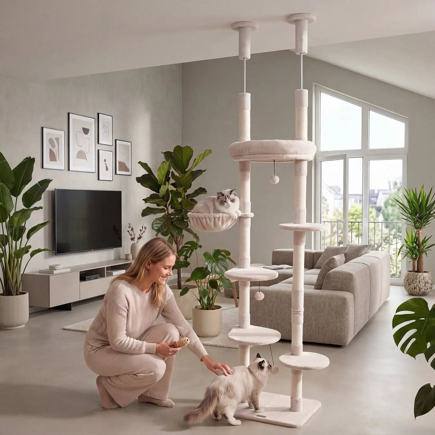 Floor-to-Ceiling Cat Tree with 6 Tiers and Hammock by DirectDeals
