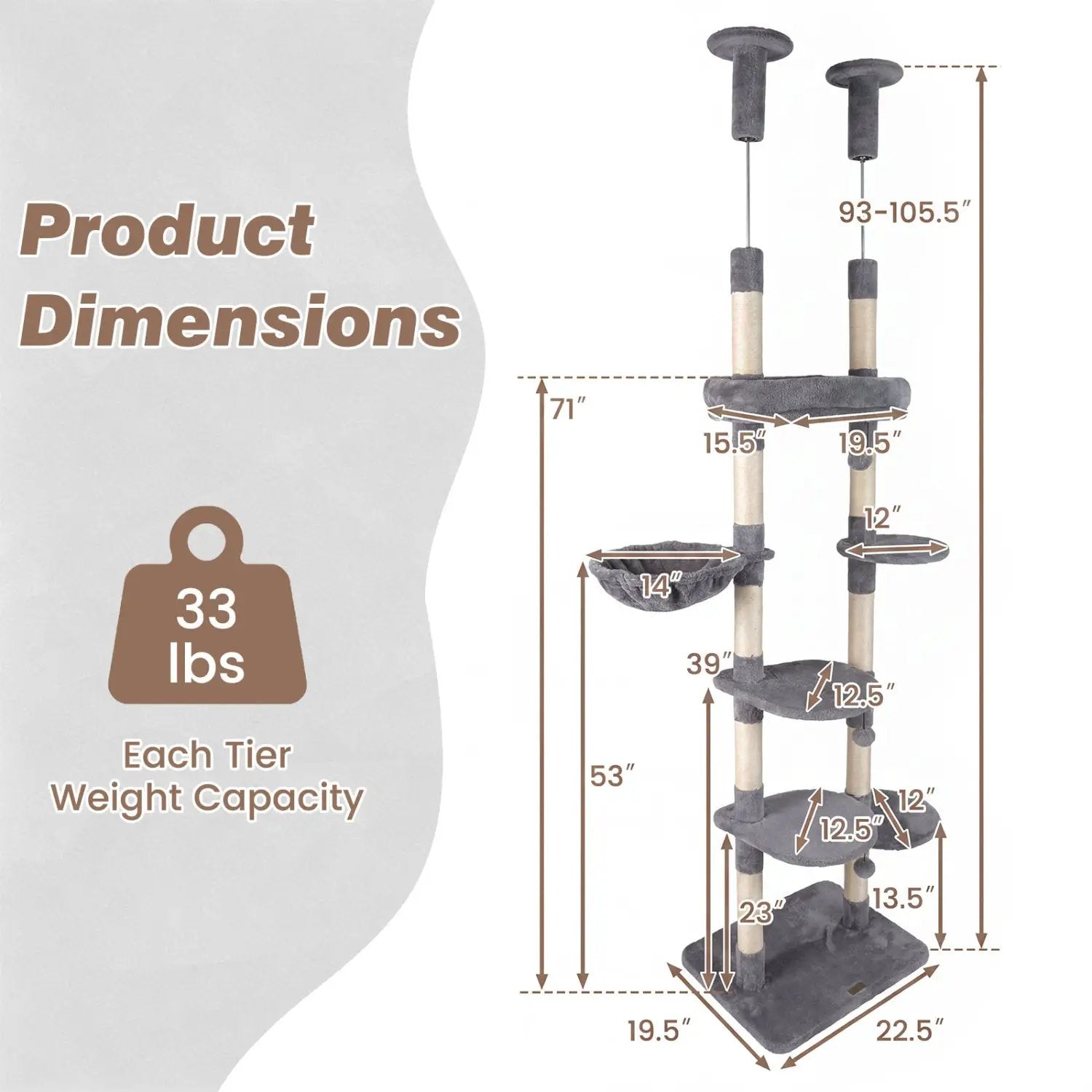 Floor-to-Ceiling Cat Tree with 6 Tiers and Hammock by DirectDeals