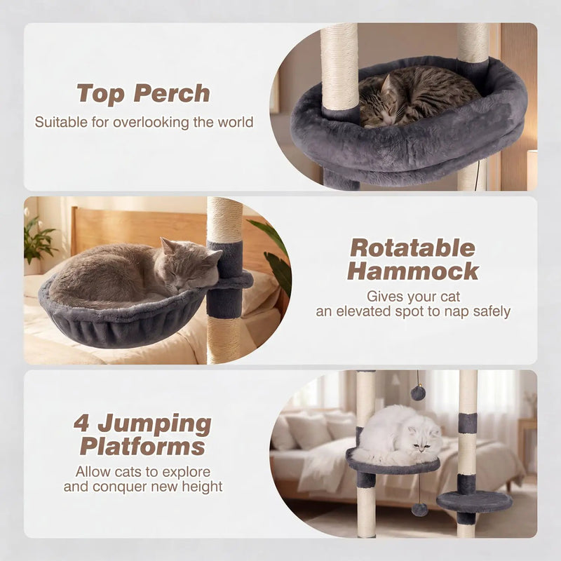 Floor-to-Ceiling Cat Tree with 6 Tiers and Hammock by DirectDeals