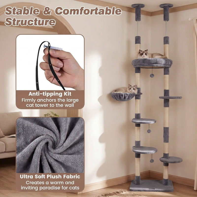 Floor-to-Ceiling Cat Tree with 6 Tiers and Hammock by DirectDeals