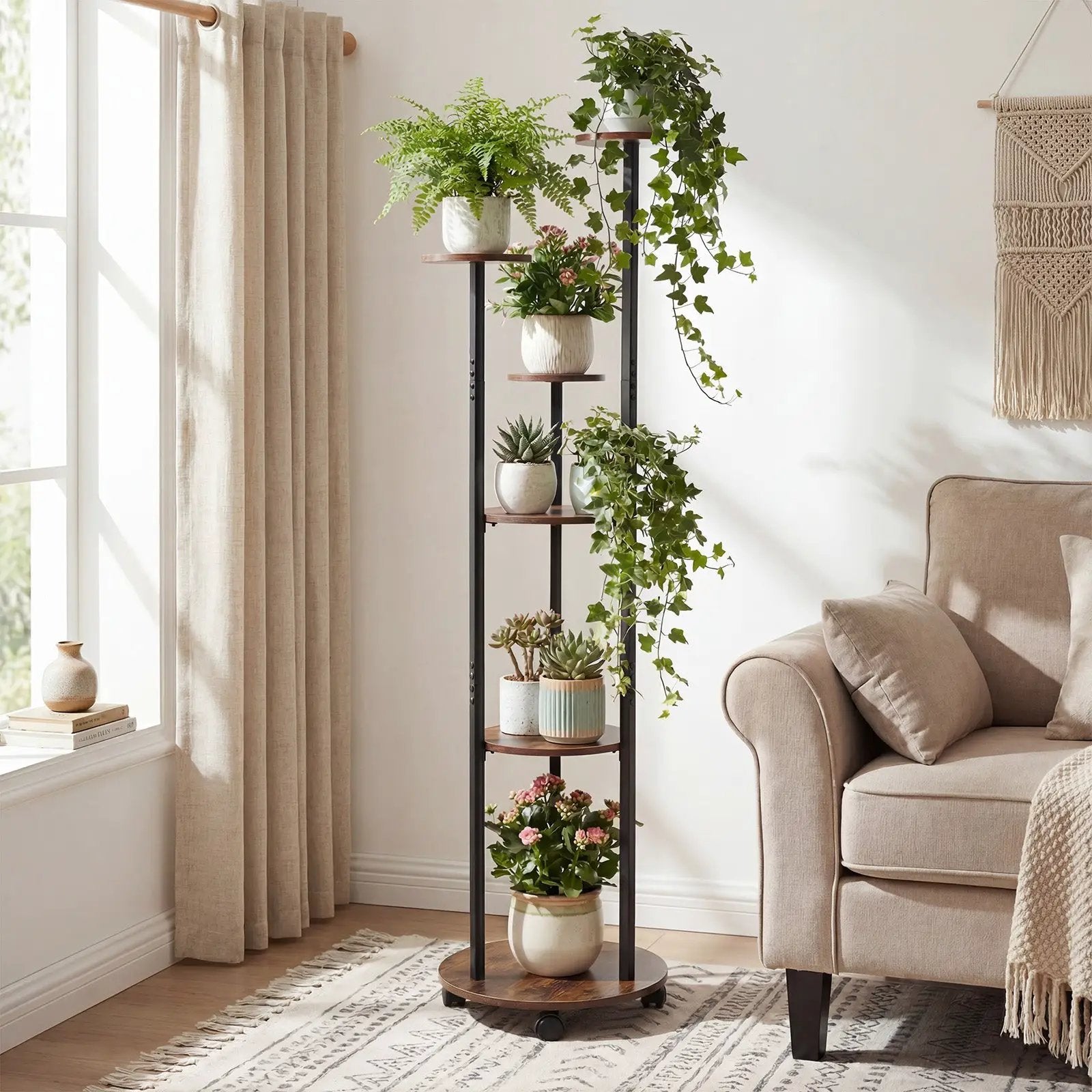 6-tier Plant Stand with RGB Light and Wheels 57inch Tall Indoor Display Shelf Flowerpot Holder by DirectDeals