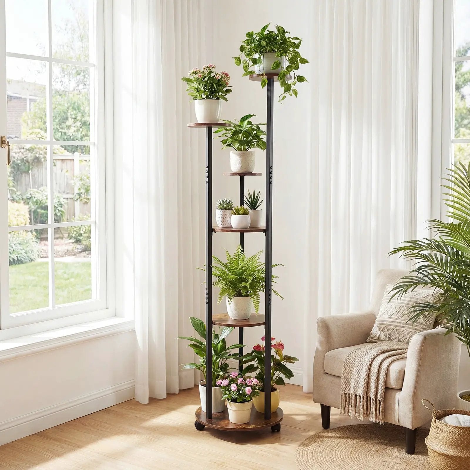6-tier Plant Stand with RGB Light and Wheels 57inch Tall Indoor Display Shelf Flowerpot Holder by DirectDeals