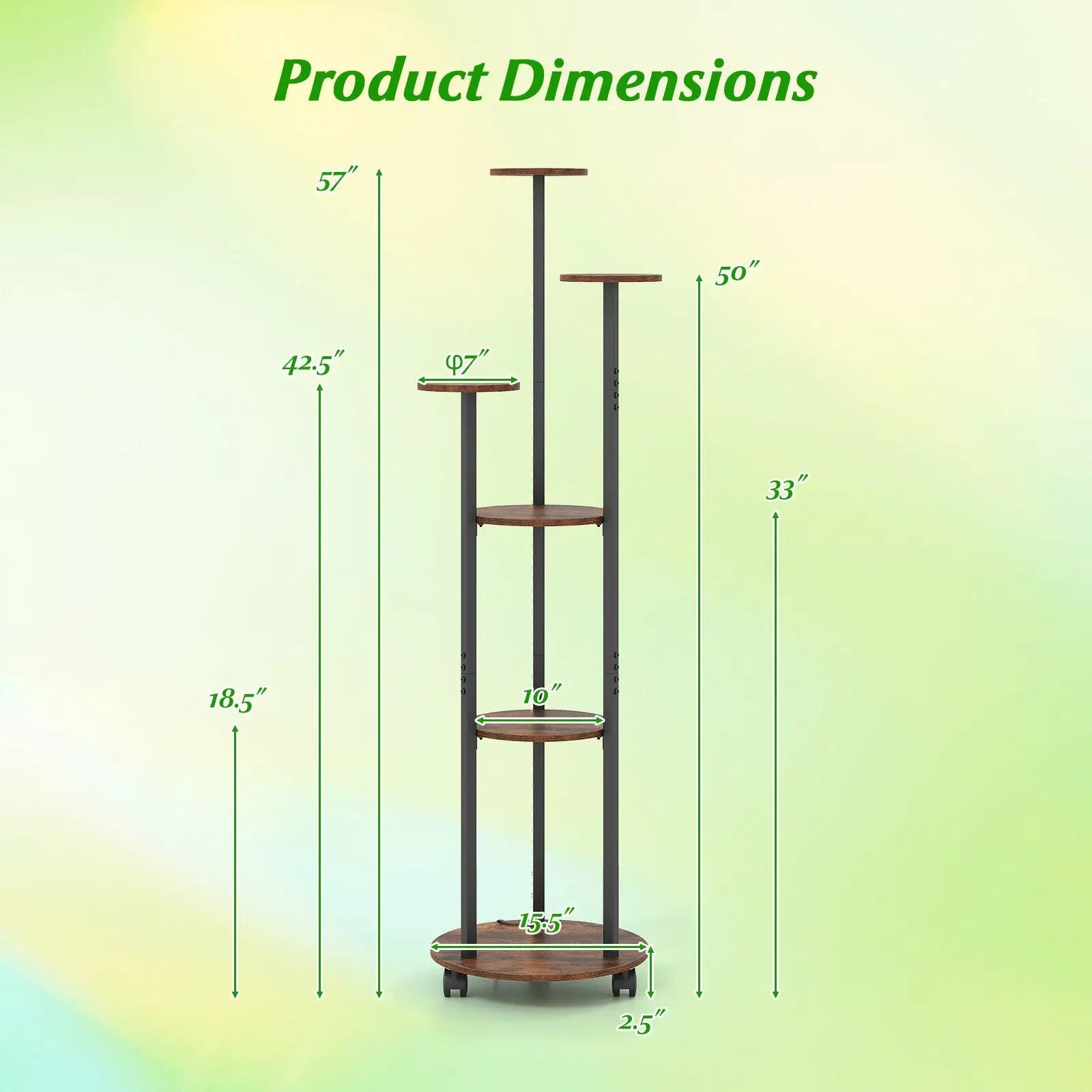 6-tier Plant Stand with RGB Light and Wheels 57inch Tall Indoor Display Shelf Flowerpot Holder by DirectDeals