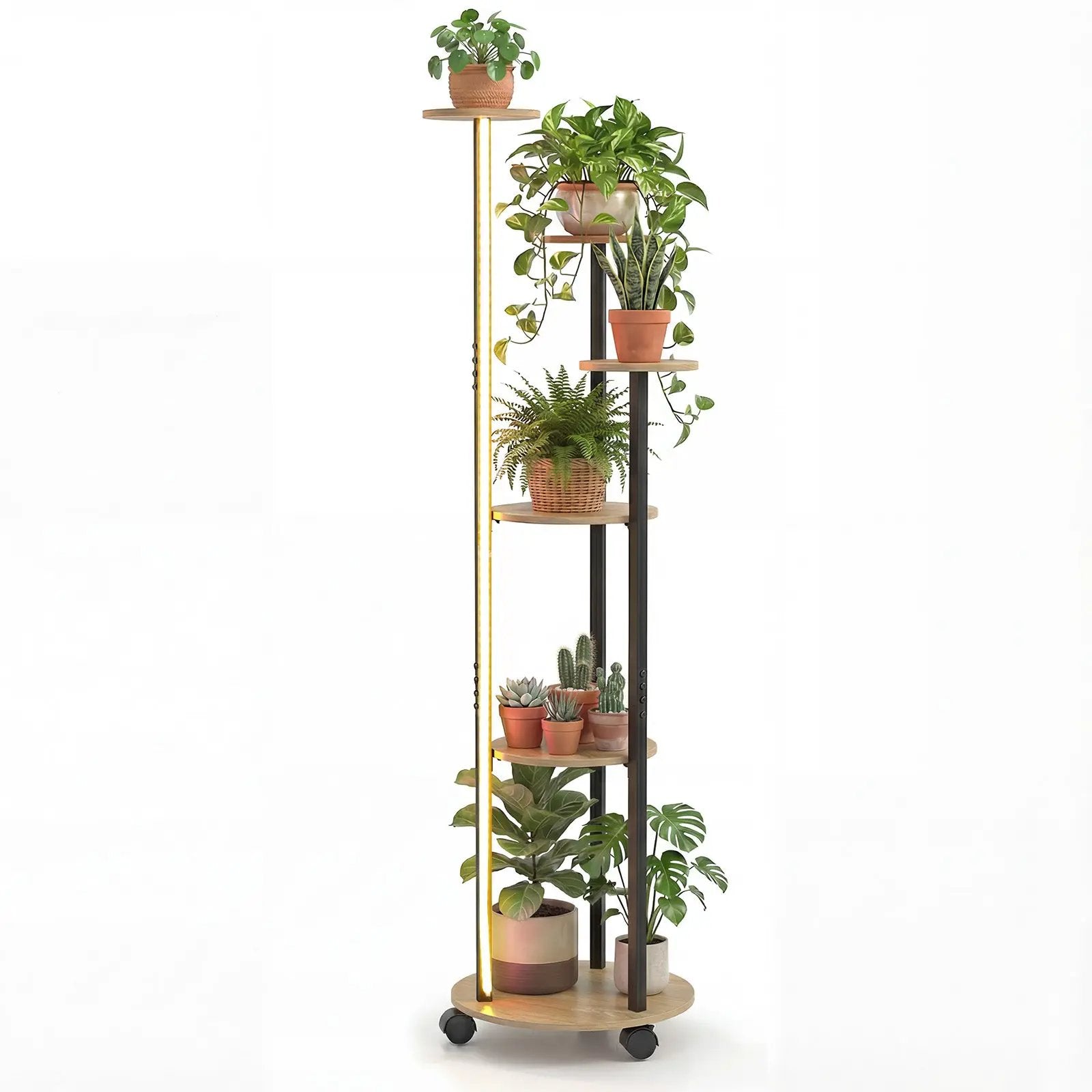 6-tier Plant Stand with RGB Light and Wheels 57inch Tall Indoor Display Shelf Flowerpot Holder by DirectDeals