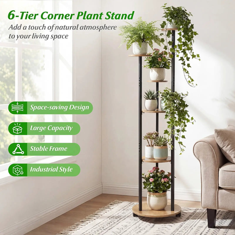 6-tier Plant Stand with RGB Light and Wheels 57inch Tall Indoor Display Shelf Flowerpot Holder by DirectDeals